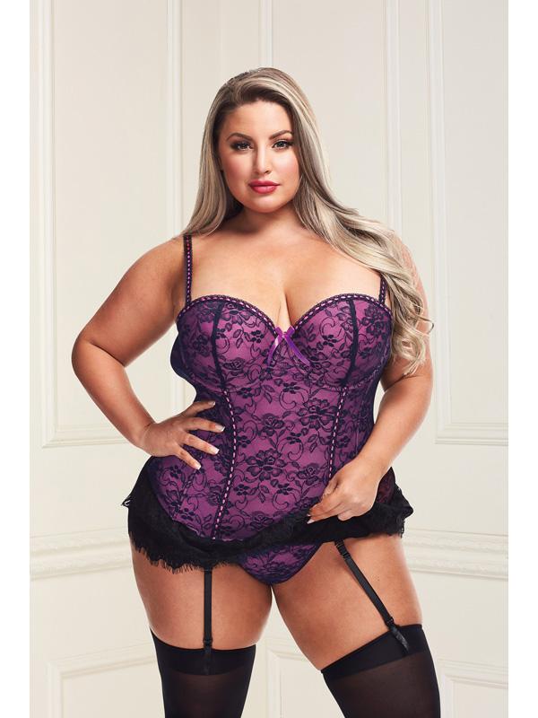 Baci Bustier And Gstring Purple 1X/2X PLBG