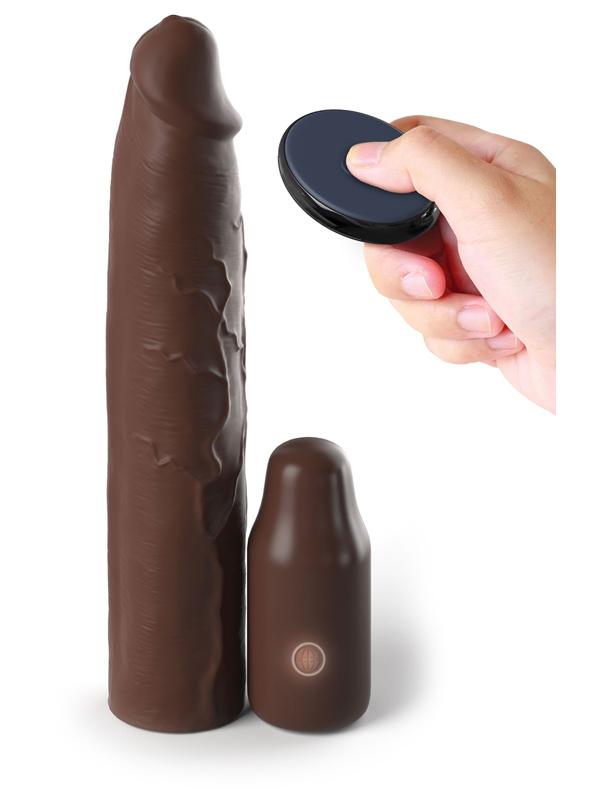 Fantasy X-tensions Elite 9 in. Sleeve Vibrating 3 in. Plug with Remote Brown