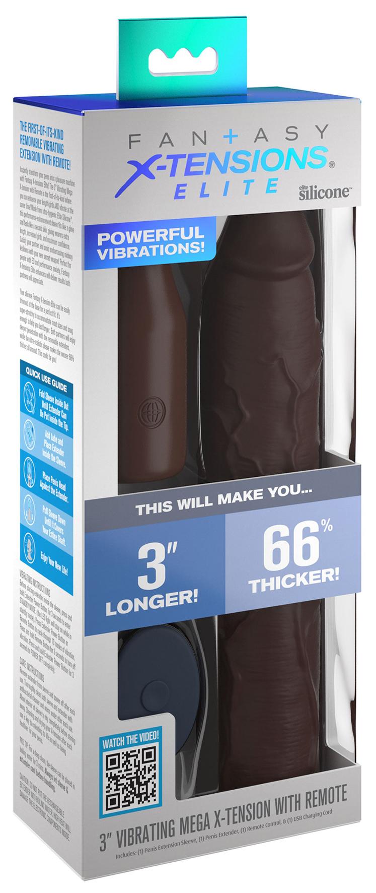 Fantasy X-tensions Elite 9 in. Sleeve Vibrating 3 in. Plug with Remote Brown