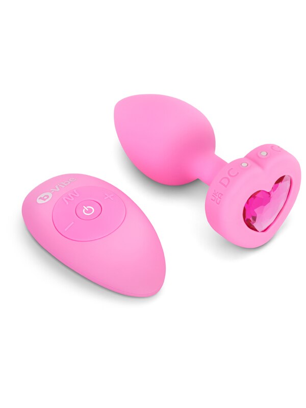 b-Vibe Remote Control Vibrating Jewelled Heart Plug S/M