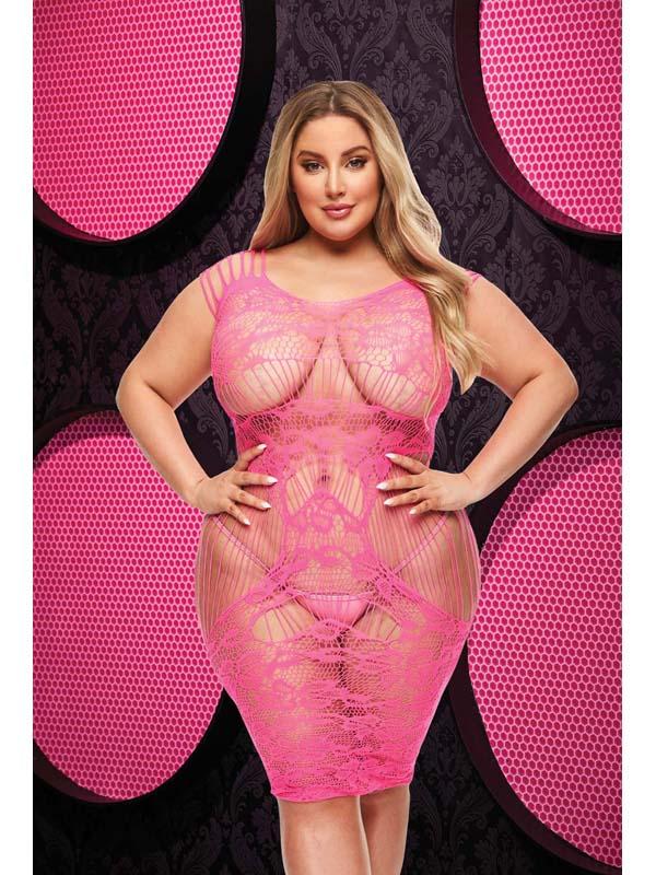 Lace Cut Out Mini Dress - Hot Pink - Q ENV