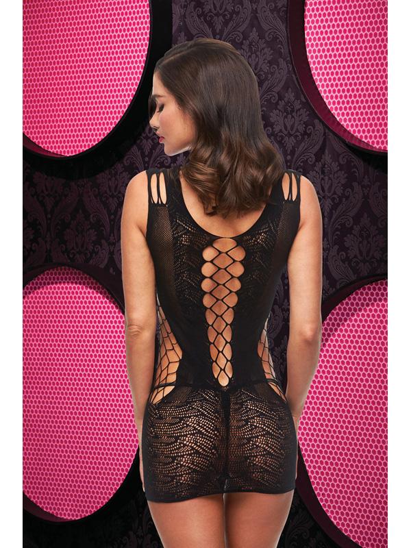 Lace And Fishnet Halter Dress - Black ENV