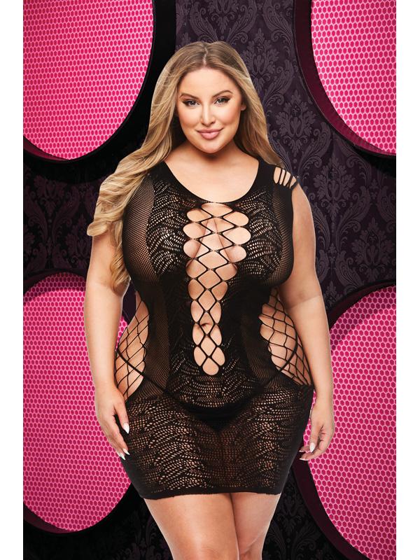 Lace And Fishnet Halter Dress - Black - Q ENV