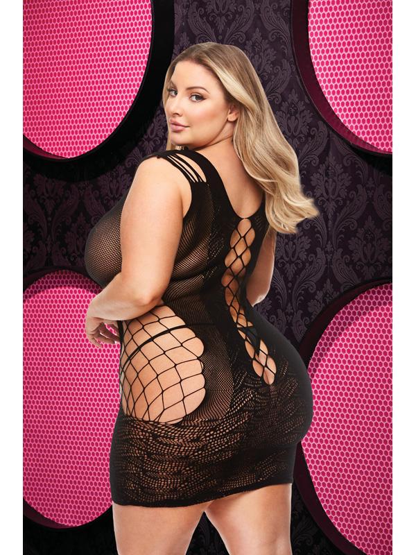 Lace And Fishnet Halter Dress - Black - Q ENV