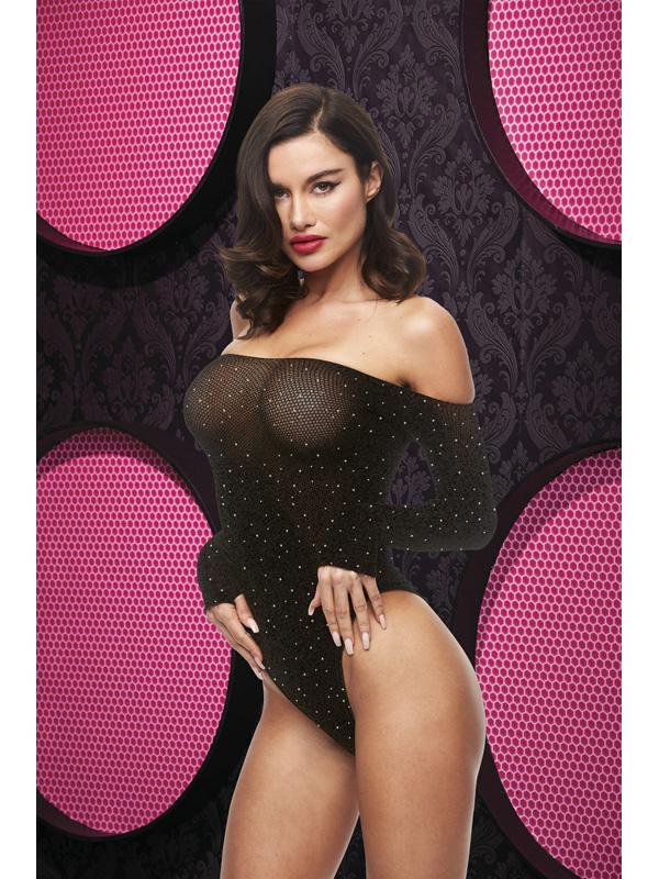 Off The Shoulder Sparkle Teddy - Black ENV