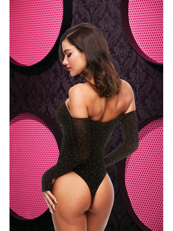 Off The Shoulder Sparkle Teddy - Black ENV