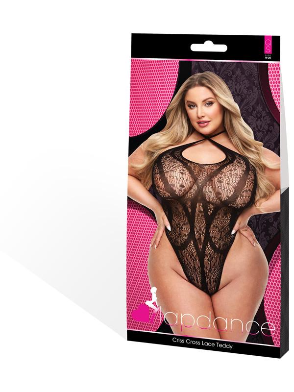 CRISS CROSS LACE TEDDY - BLACK - Q ENV