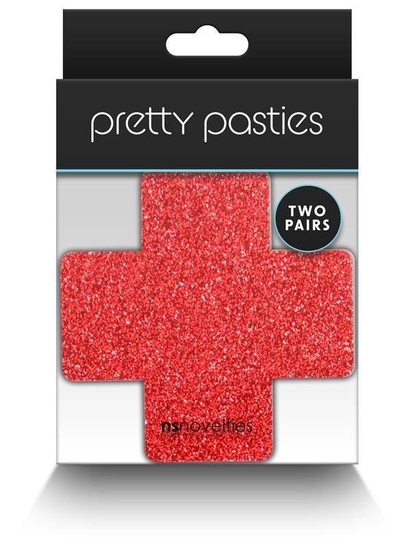 Pretty Pasties Glitter Cross Red/Silver 2 Pair