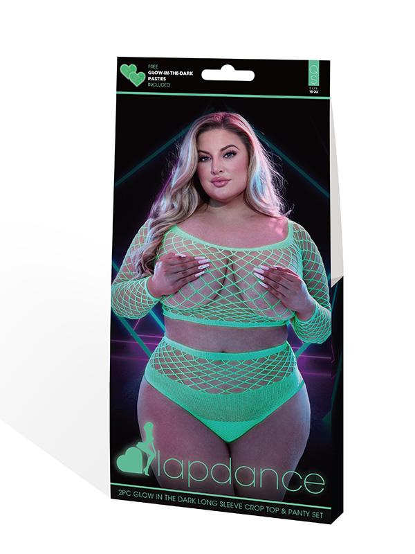 Lapdance 2pc Glow In The Dark Long Sleeve Crop Top and Panty Set Q