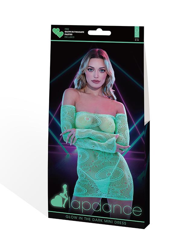 Lapdance Glow In The Dark Mini Dress with Off the Shoulder Sleeves