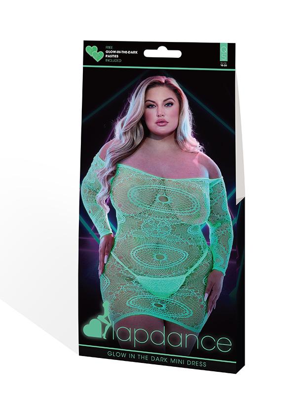 Lapdance Glow In The Dark Mini Dress with Off the Shoulder Sleeves Q