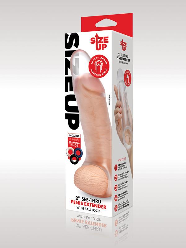 Size Up 2 in. Clear View Penis Extender With Ball Loop - Girthy