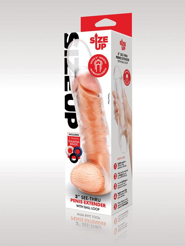 Size Up 3 in. Clear View Penis Extender With Ball Loop - Extra Girthy