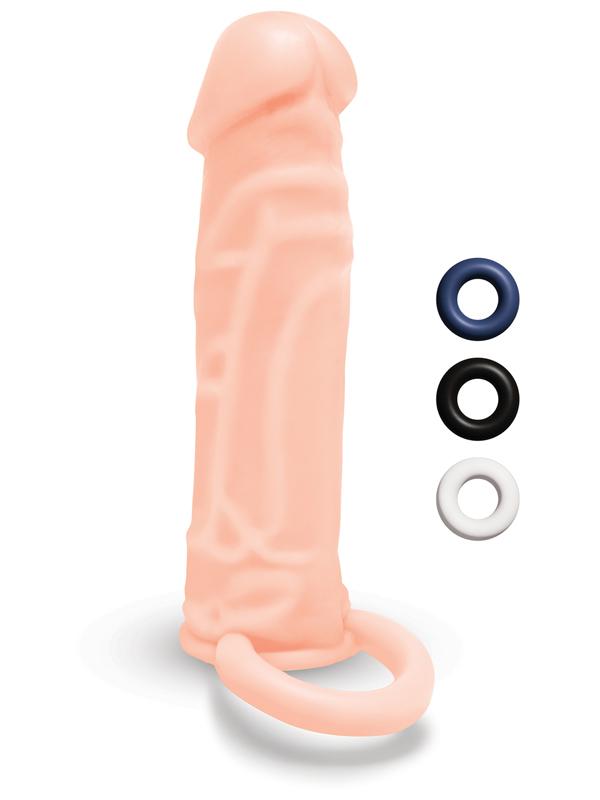 Size Up 1 in. Silicone Realistic Penis Extender With Ball Loop - Flesh