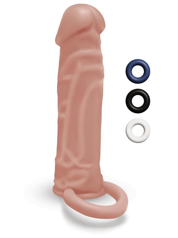 Size Up 1 in. Silicone Realistic Penis Extender With Ball Loop - Tan