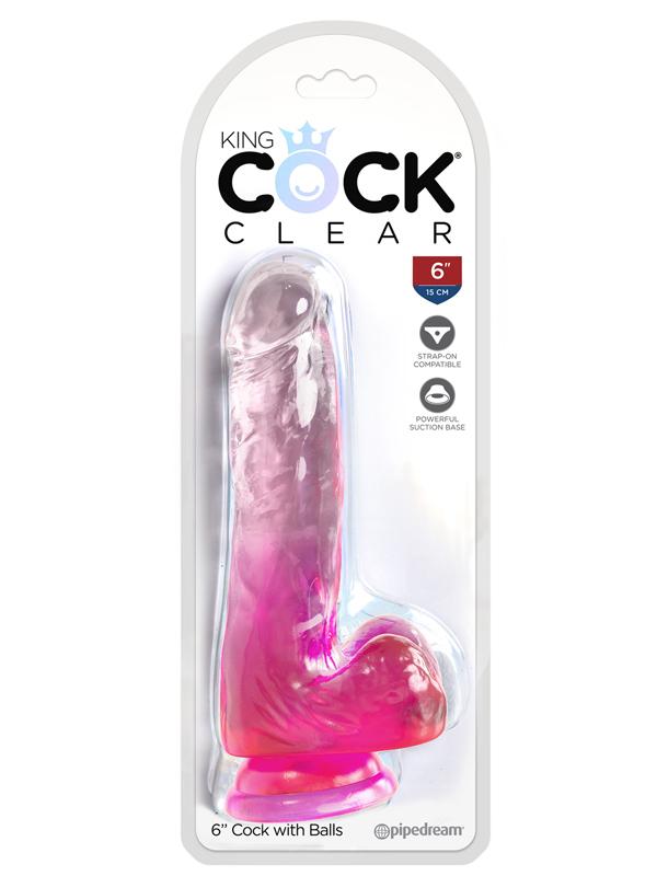 King Cock Clear 6 in. with balls - Pink