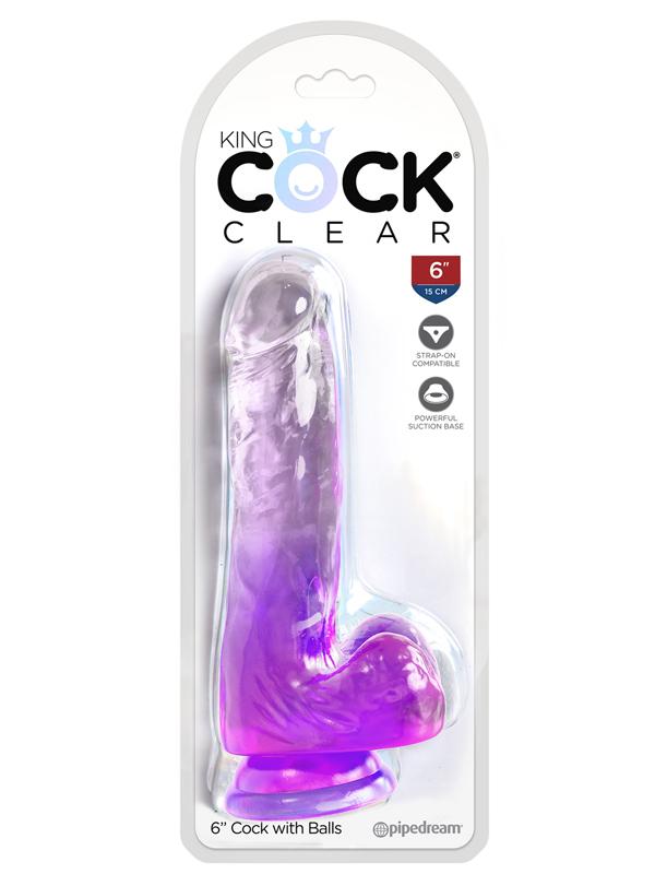 King Cock Clear 6 in. with balls - Purple