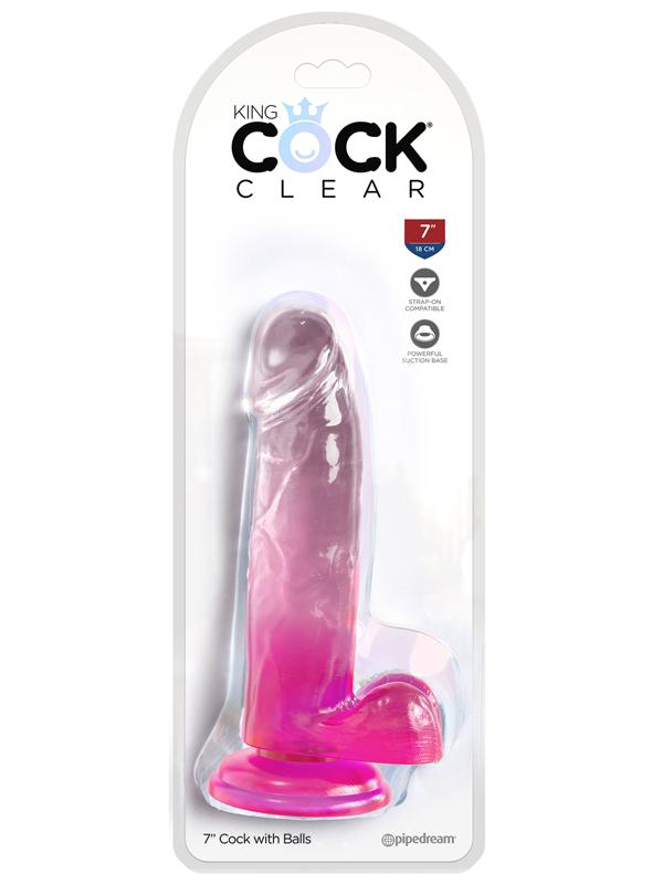 King Cock Clear 7 in. with balls - Pink