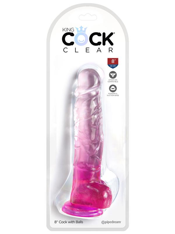 King Cock Clear 8 in. with balls - Pink