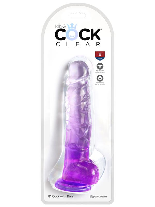 King Cock Clear 8 in. with balls - Purple