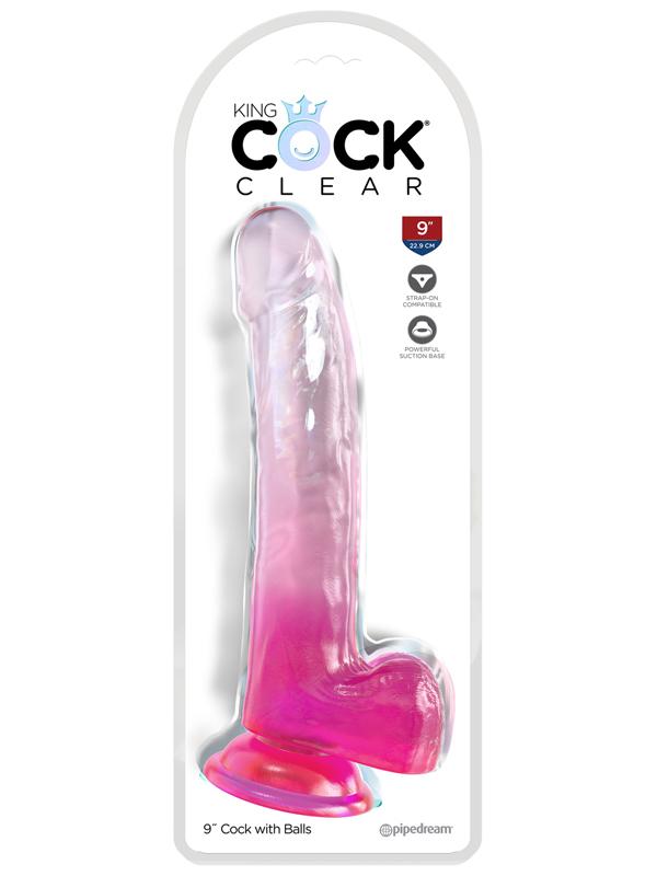 King Cock Clear 9 in. with balls - Pink