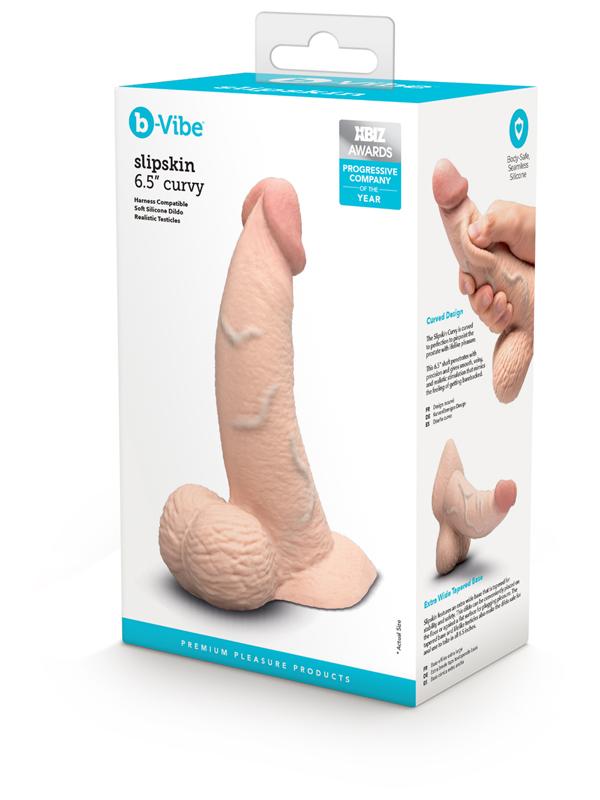 b - Vibe Slipskin Realistic Silicone Dildo - 6.5 in. Curved Cream