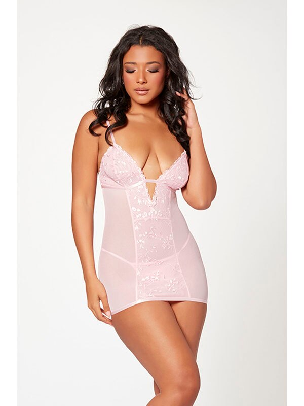 2 Pc Slim Fit Chemise And Thong Panty Set 11553 PINK XL (H)