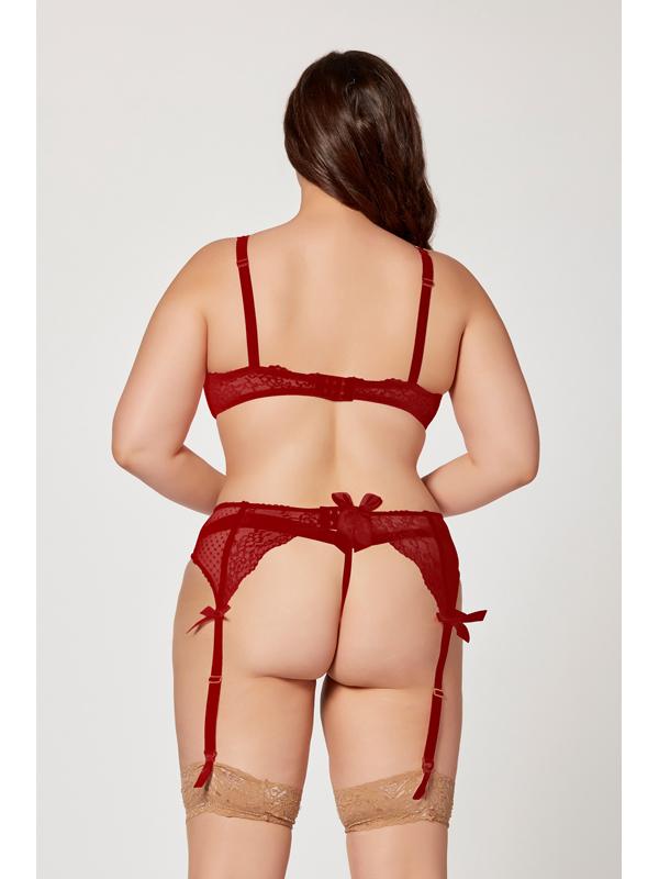 3 Pc Jacquard Bra Garter Belt And Panty Set 11380X /2X (H)