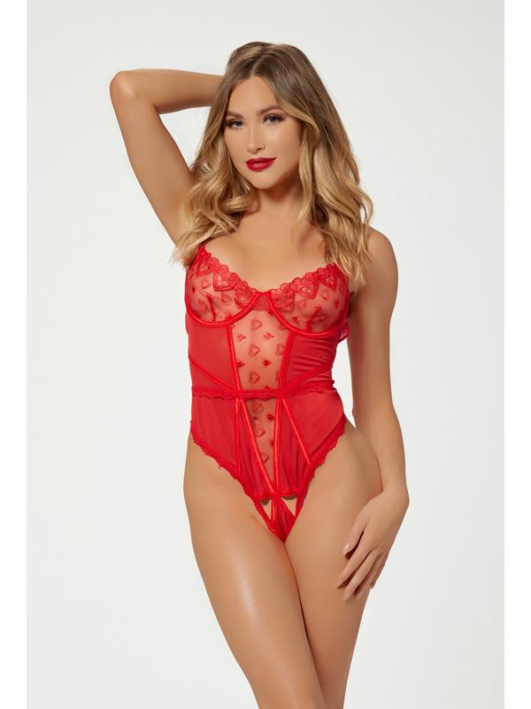 Heart Mesh Teddy 11583P RED O/S (P)