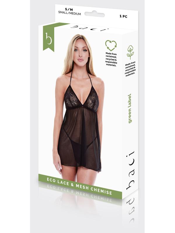 Eco Lace And Mesh Chemise Black S/M