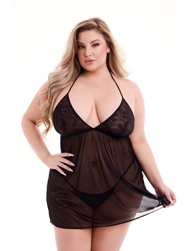 Eco Lace And Mesh Chemise Black Q