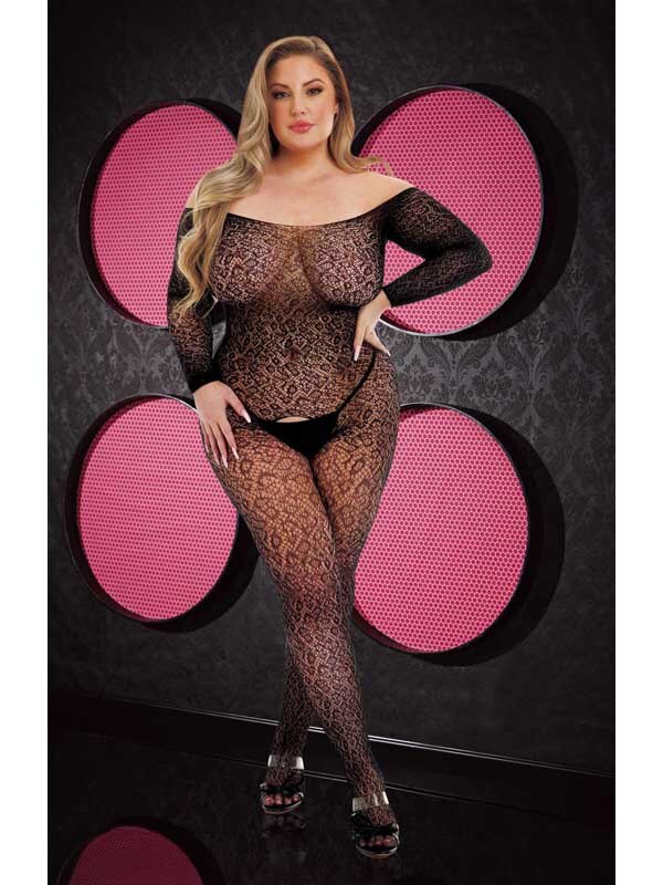 Long Sleeve Lace Bodystocking Black Q