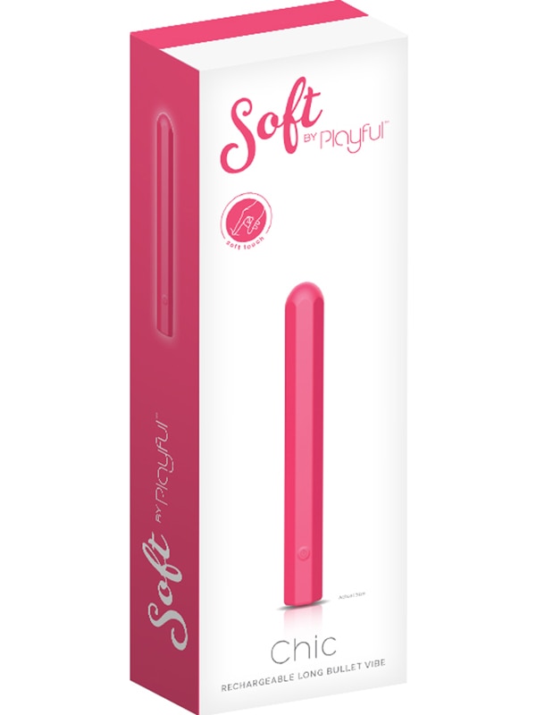 Soft by Playful Chic Rechargeable Long Bullet Vibe Coral Pink