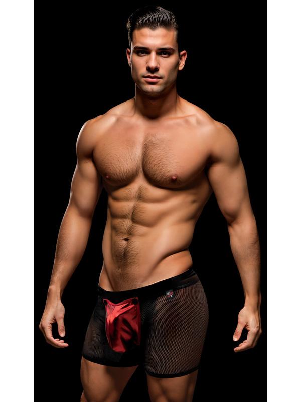 Envy Snap Down Mesh Boxer Brief-Black/Red-S/M