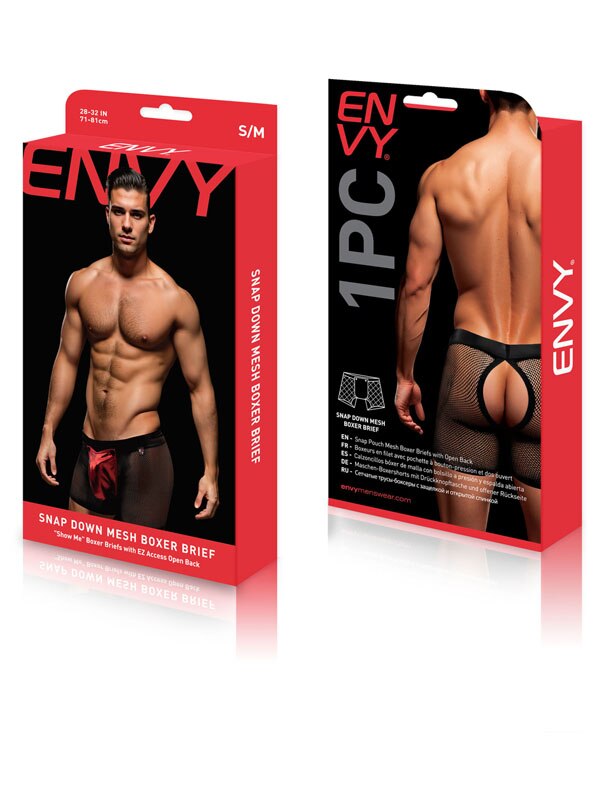 Envy Snap Down Mesh Boxer Brief-Black/Red-S/M