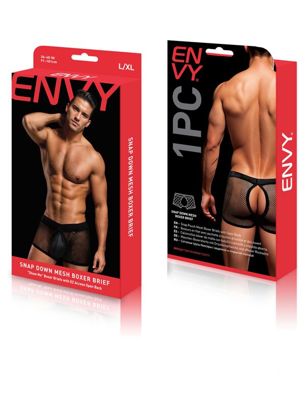 Envy Snap Down Mesh Boxer Brief-Black-L/XL