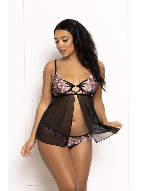 Two Piece Babydoll Set.  Multicolored Embroidered  K-L (H)