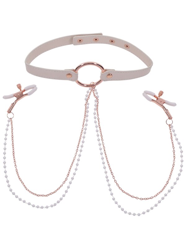 Sex and Mischief Peaches n CreaMe Collar with Nipple Clamps