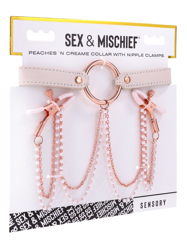 Sex and Mischief Peaches n CreaMe Collar with Nipple Clamps