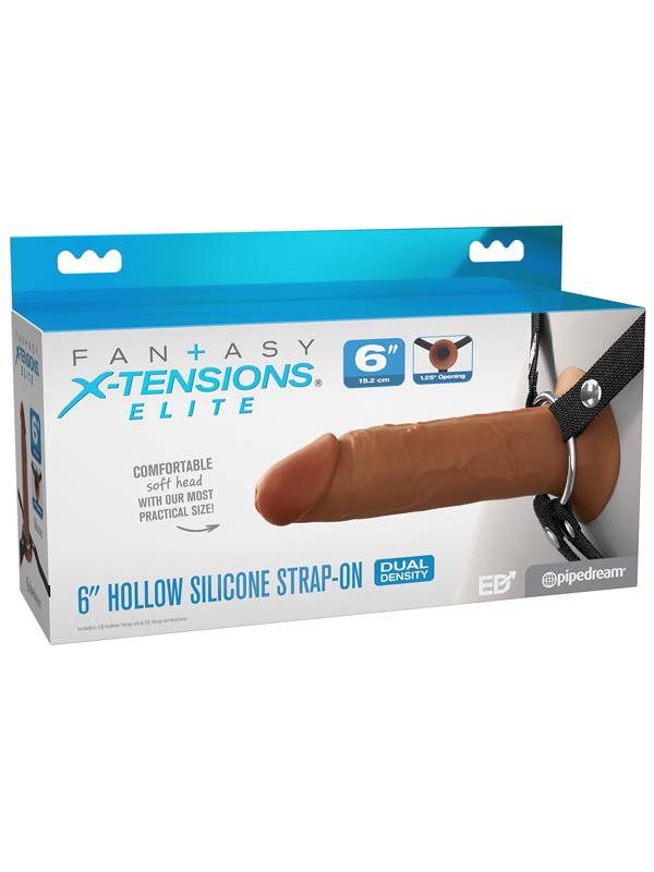 Fantasy X-Tensions Elite 6 in. Silicone Hollow Strap-on Dual Density Brown