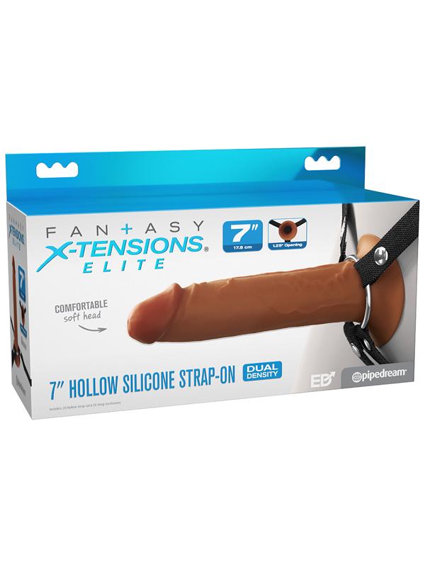 Fantasy X-Tensions Elite 7 in. Silicone Hollow Strap-on Dual Density Brown