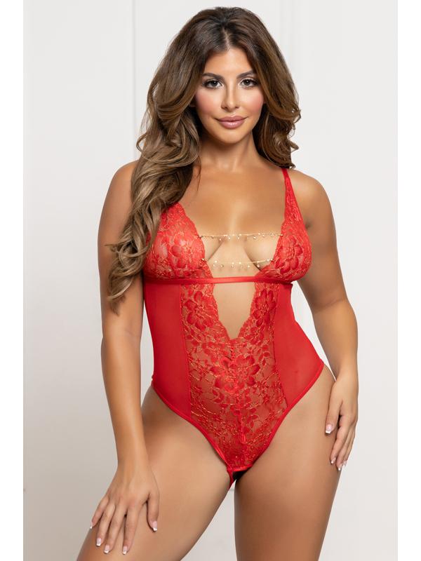 Mesh Teddy with Open Crotch STM-11797P-Red-O/S (P)