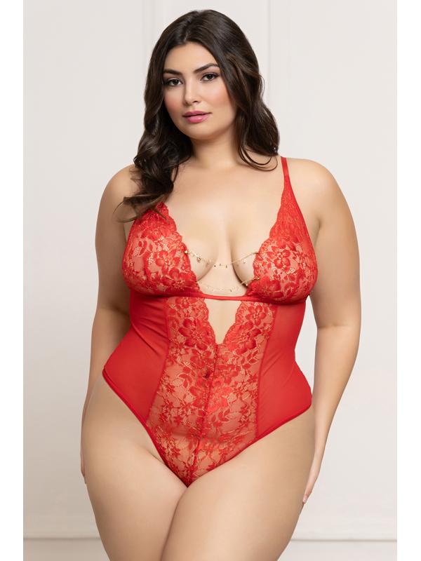 Mesh Teddy with Open Crotch STM-11797XP-Red-O/S QUEEN (P)