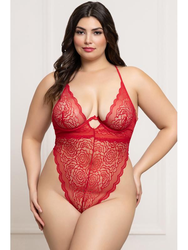 Floral Lace Teddy STM-11825XP-Red-OSX (P)
