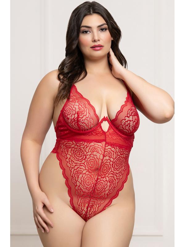 Floral Lace Teddy STM-11825XP-Red-OSX (P)