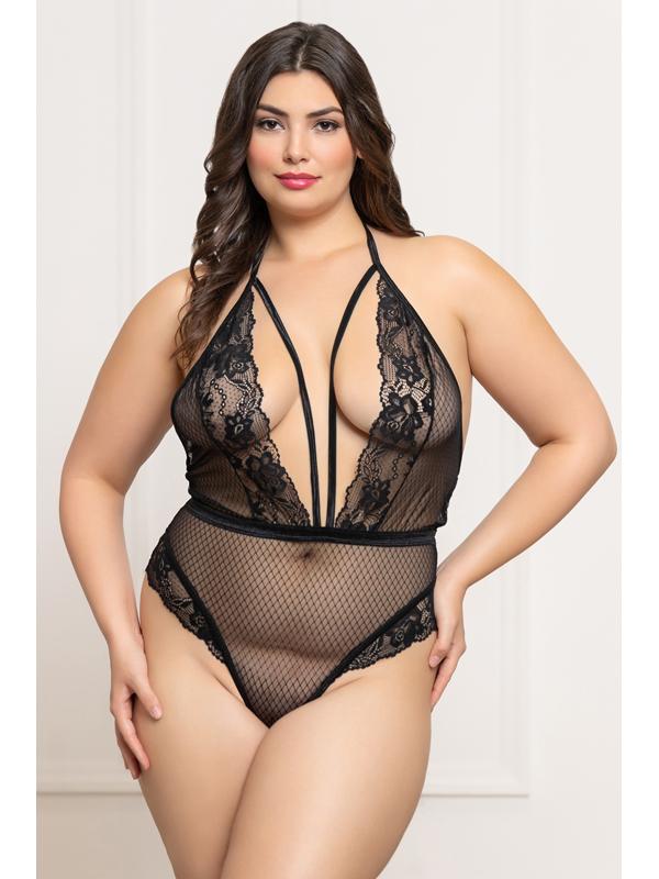 Fence Mesh and Lace Teddy STM-11826XP-Black-OSX (P)