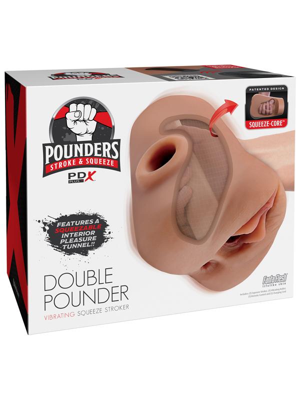 PDX Plus Double Pounder Vibrating Squeeze Stroker Brown