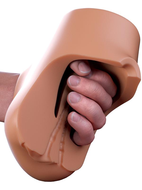 PDX Plus Double Pounder Vibrating Squeeze Stroker Brown
