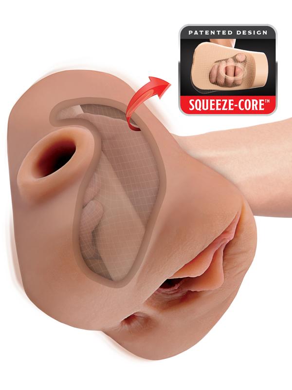PDX Plus Double Pounder Vibrating Squeeze Stroker Brown