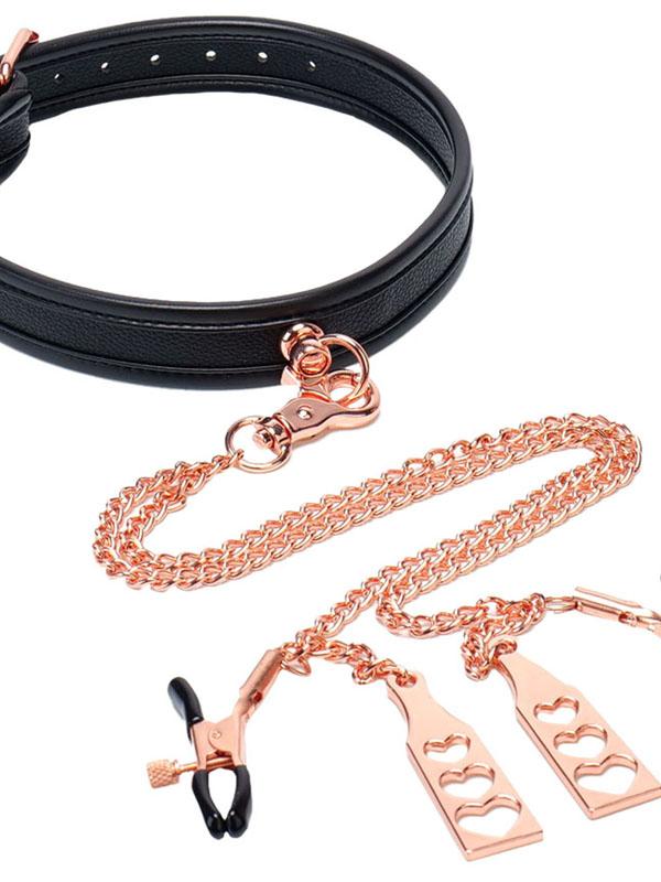 Punishment Rose Gold Choker and Nipple Clamps